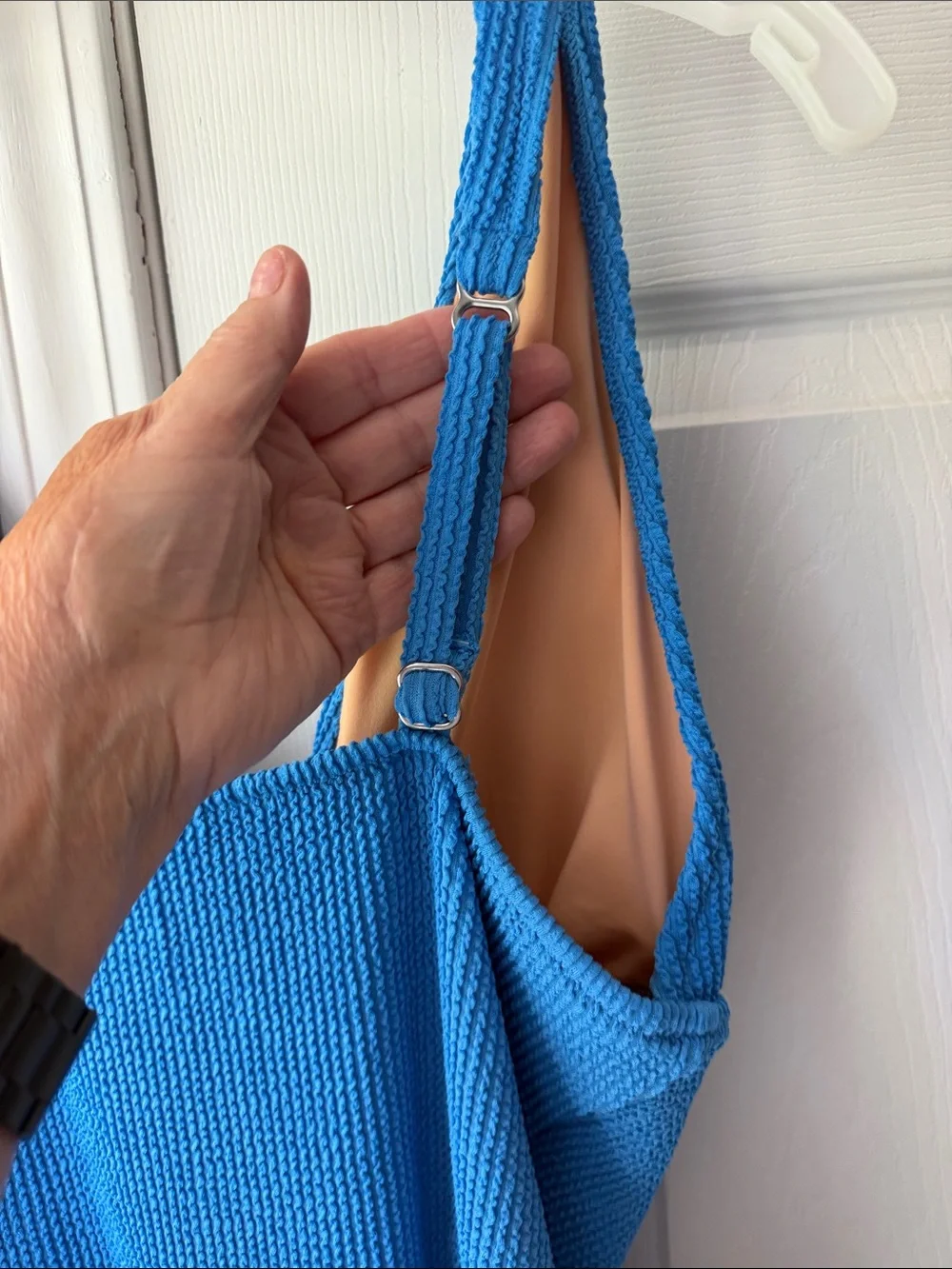 J. Crew Bright Blue Textured V-Neck One-Piece Swimsuit